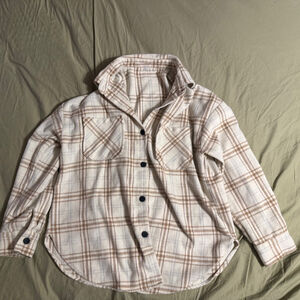 Cream Brown Plaid Button Up Shirt - Size Large (L)